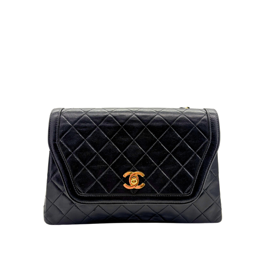 JZ518 - CHANEL Vintage Black Lambskin Trapeze Flap Bag
