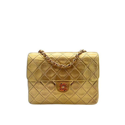 CS048 - CHANEL Vintage Gold Lambskin 20cm Mini Square Flap Bag