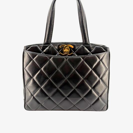 RG365 - CHANEL Vintage Black Lambskin Big CC Turnlock Tote Bag