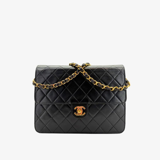 JZ515 - CHANEL Vintage Black Lambskin Flap Bag