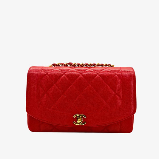 CS071 - CHANEL Vintage Red Caviar Leather 25cm Diana Flap Bag