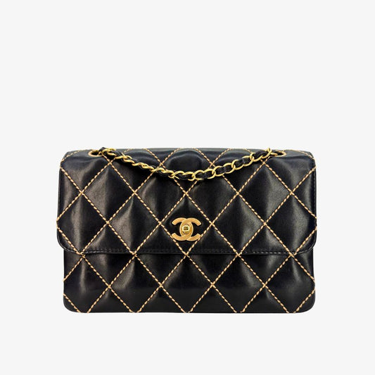 90273897 - CHANEL Vintage Black Calfskin Wild Stitch Flap Bag
