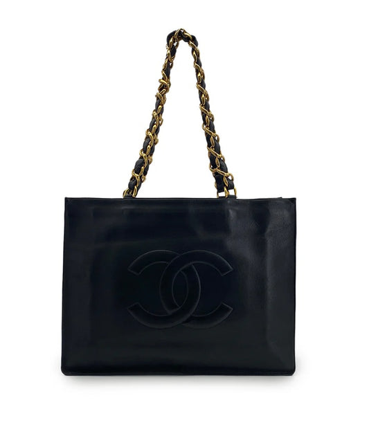 90301751 - CHANEL Vintage Black Lambskin CC Mark Chunky Chain Tote Bag