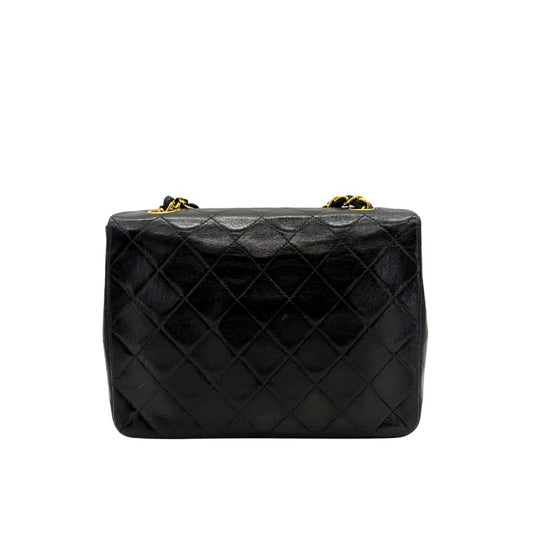 JAH225 - CHANEL Vintage Black Lambskin 20cm Mini Square Flap Bag