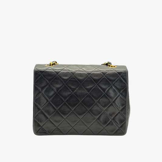 JAH228 - CHANEL Vintage Black Lambskin 20cm Square Flap Bag