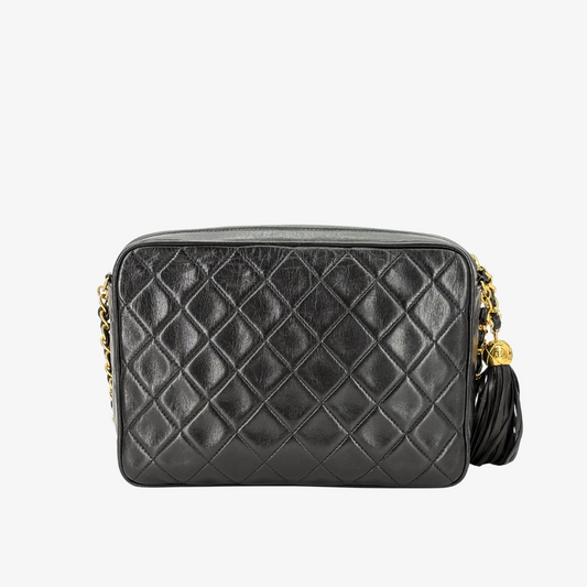 CS039 - CHANEL Vintage Black Lambskin Gold Chain CC Turnlock Camera Bag