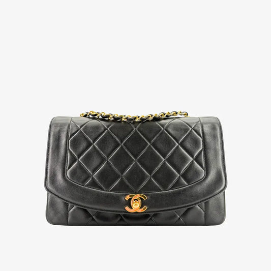 RE701 - CHANEL Vintage Black Lambskin 25cm Diana Flap Bag