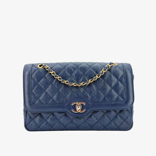 C573 - CHANEL Navy Caviar Leather Flap Bag
