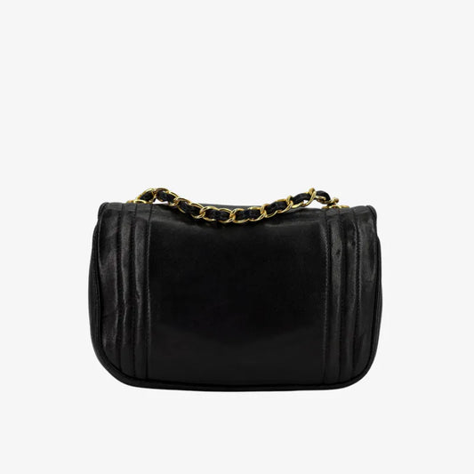 C631 - CHANEL Vintage Black Lambskin Full Flap Bag