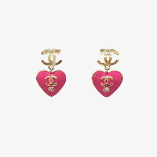 JY864 - CHANEL Pick Crystal Heart CC Drop Earrings