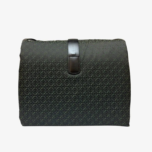 JW325 - LOEWE Vintage Black & Green Nylon And Leather Anagram Buckle Shoulder Bag