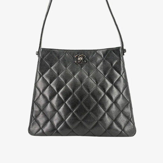 C634 - CHANEL Vintage Black Caviar Leather Double Side Shoulder Bag