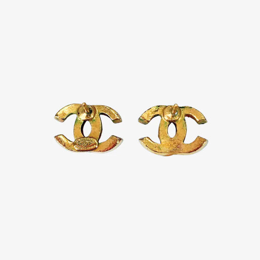 RE591 - CHANEL Vintage CC Logo Gold Plated Crystal Earrings