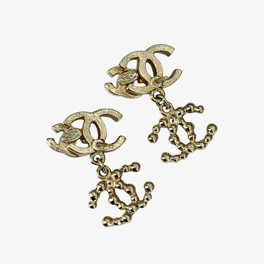 RE366 - CHANEL Pale Gold Crystal CC Drop Earrings