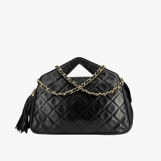 RC774 - CHANEL Vintage Black Lambskin Quilted Shoulder Bag