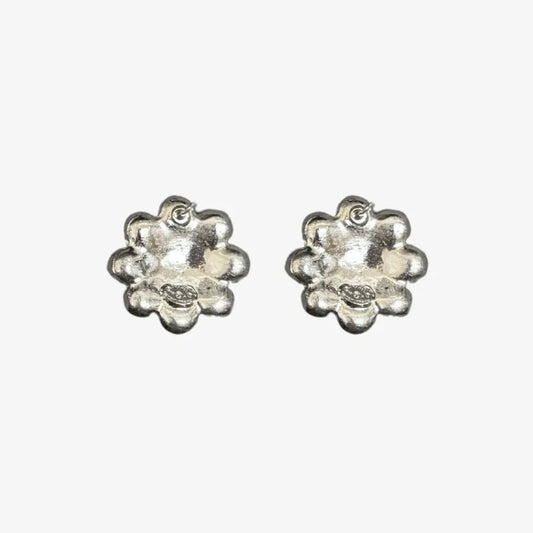 RE043 - CHANEL Silver Camellia Crystal Earrings