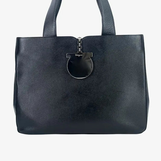 jx947-salvatore-ferragamo-vintage-black-leather-tote-bag