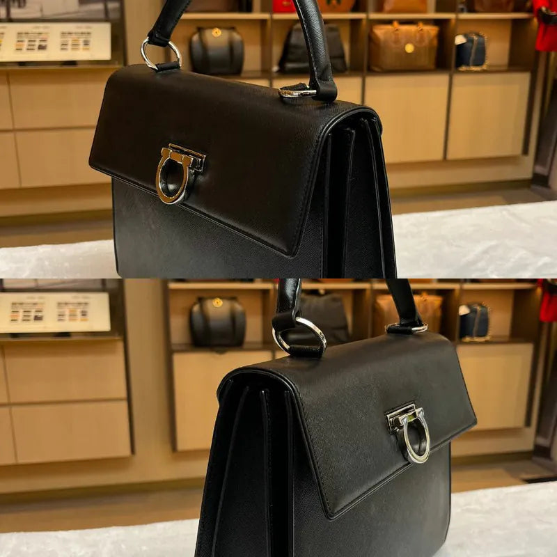 jx305-salvatore-ferragamo-vintage-black-leather-gancini-hand-bag