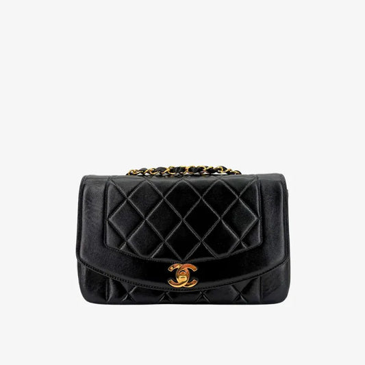 C635 - CHANEL Vintage Black Lambskin 22cm Diana Flap Bag