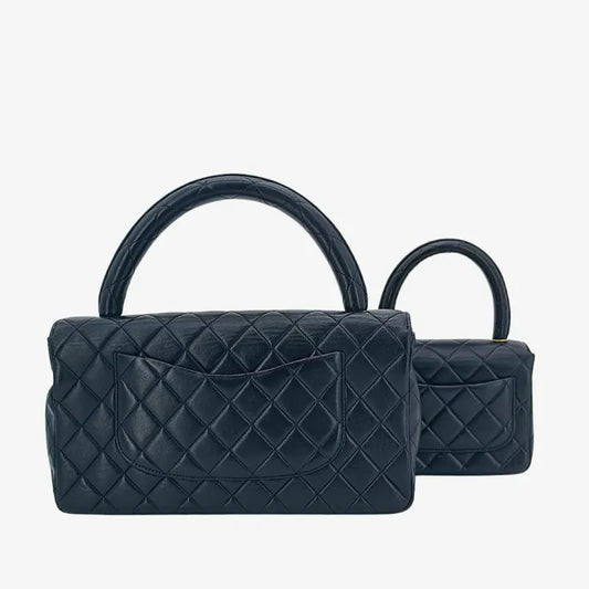 rb367-chanel-vintage-black-lambskin-qulited-handle-bag-set