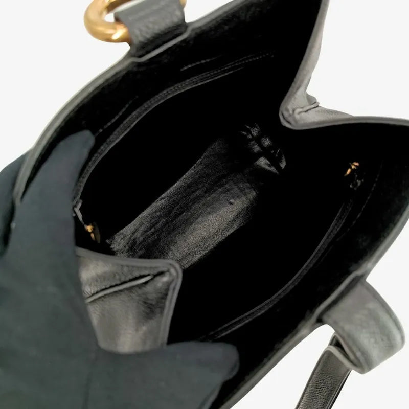 jt424-chanel-vintage-black-caviar-leather-hexagon-gold-logo-shoulder-bag