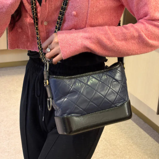 C610 - CHANEL Navy & Black Calfskin GABRIELLE Shoulder Bag