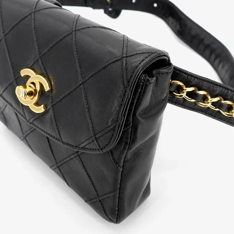 js005-chanel-vintage-black-lambskin-quilted-belt-bag