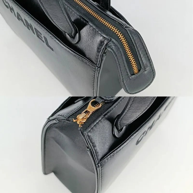 jah106-chanel-vintage-black-lambskin-embroidered-logo-tote-bag