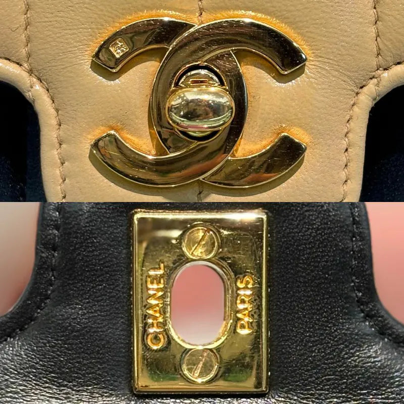 jw391-chanel-vintage-bicolor-beige-black-lambskin-flap-bag