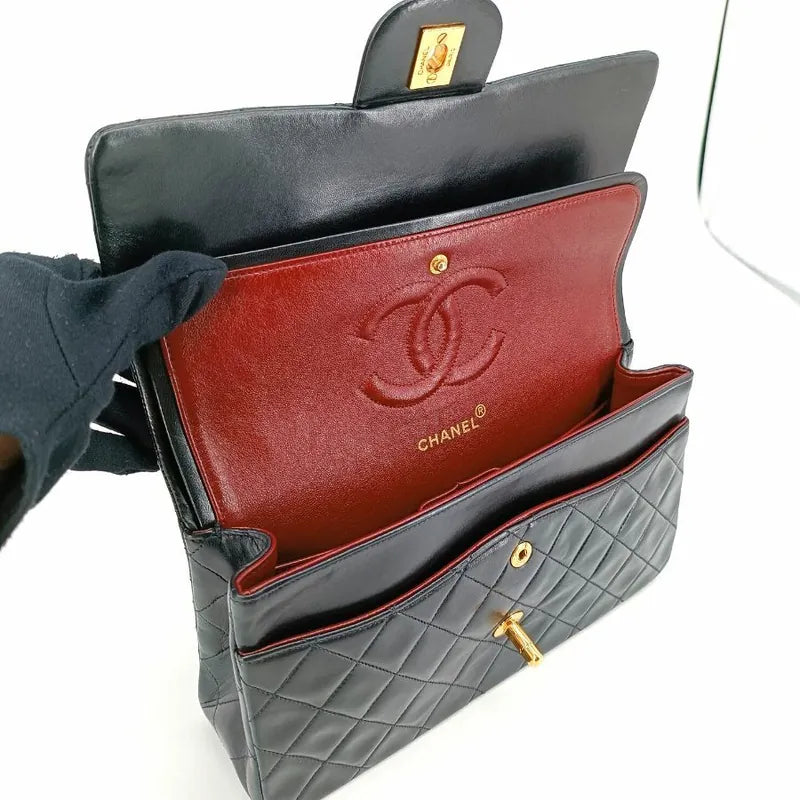js984-chanel-vintage-black-lambskin-25cm-classic-flap-bag