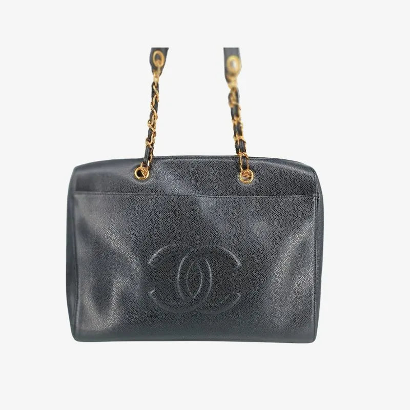 tk016-chanel-vintage-black-caviar-leather-embossed-logo-tote-bag