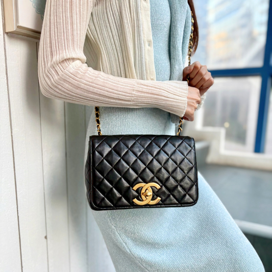 90283621 - CHANEL Vintage Black Lambskin Big CC Full Flap Bag