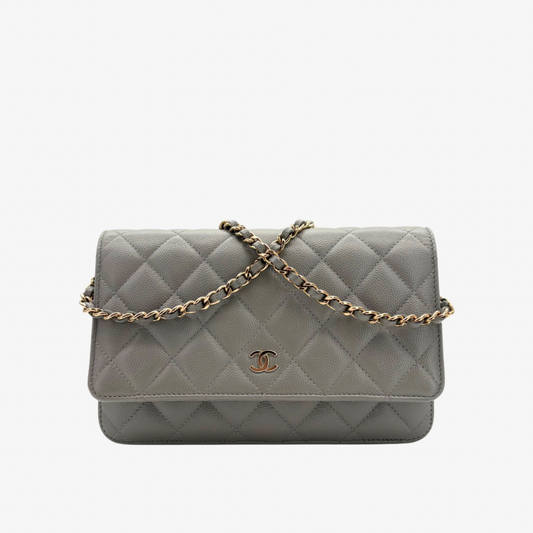 CS043 - Chanel Grey Caviar Wallet On Chain