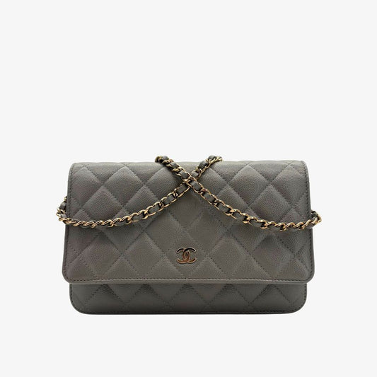 CS043 - Chanel Grey Caviar Wallet On Chain