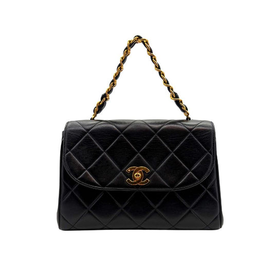 JAH229 - CHANEL Vintage Black Lambskin Quilted Flap Handbag