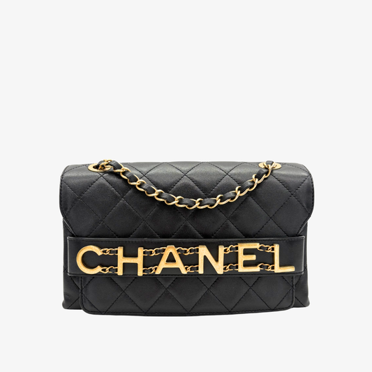 JAH219 - CHANEL Vintage Black Calfskin Enchained  Flap Bag