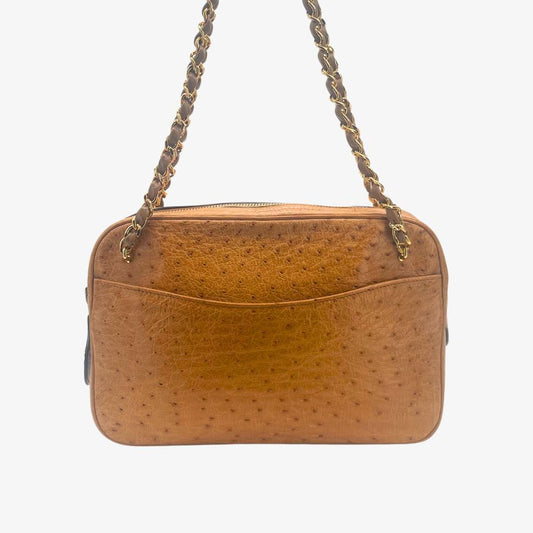 CS051 - CHANEL Vintage Beige Ostrichskin Camera Bag