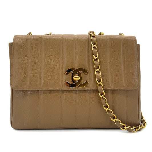 90286861 - CHANEL Vintage Beige Caviar Leather Vertical Jumbo Flap Bag