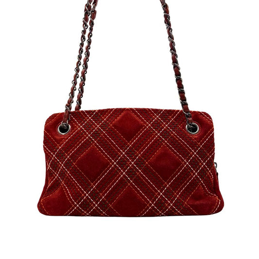 CS070 - CHANEL Vintage Dark Red Suede Wild Stitch Shoulder Bag