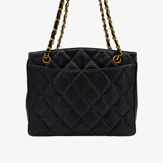 RG787 - CHANEL Vintage Black Caviar Leather Big CC Tote Bag