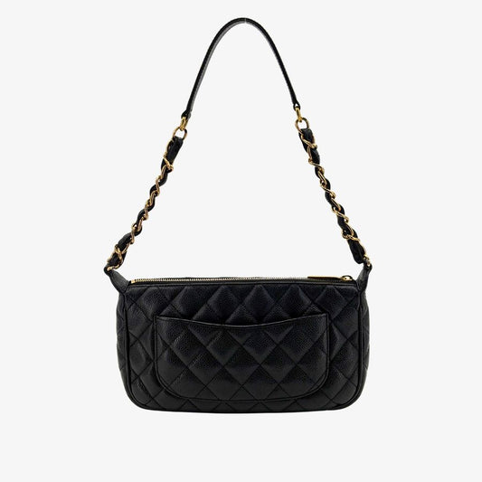 JZ933 - CHANEL Vintage Black Caviar Leather Quilted Handbag
