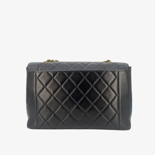 CS023 - Chanel Vintage Black Lambskin Tall Diana Flap Bag (With Back Pocket)