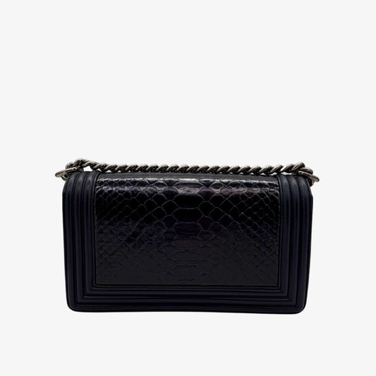 CS038 - CHAENL Boy Navy Snake Skin & Calf skin 25cm Flap Bag