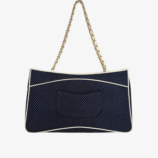 C650 - CHANEL Vintage Navy Canvas Micro Matelasse Chain Tote Bag