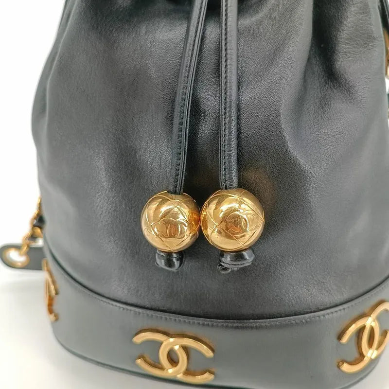 jah145-chanel-vintage-black-lambskin-gold-ball-bucket-bag