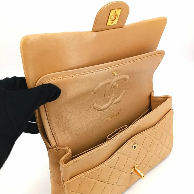 js988-chanel-vintage-beige-lambskin-25cm-classic-flap-bag