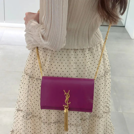 JY896 - YSL Vintage Leahter Purple Kate Tassel Chain Shoulder Bag