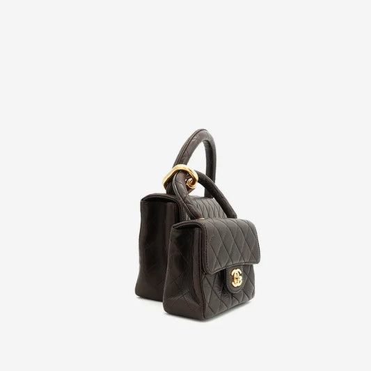 c142-chanel-vintage-brown-lambskin-qulited-handle-bag-set