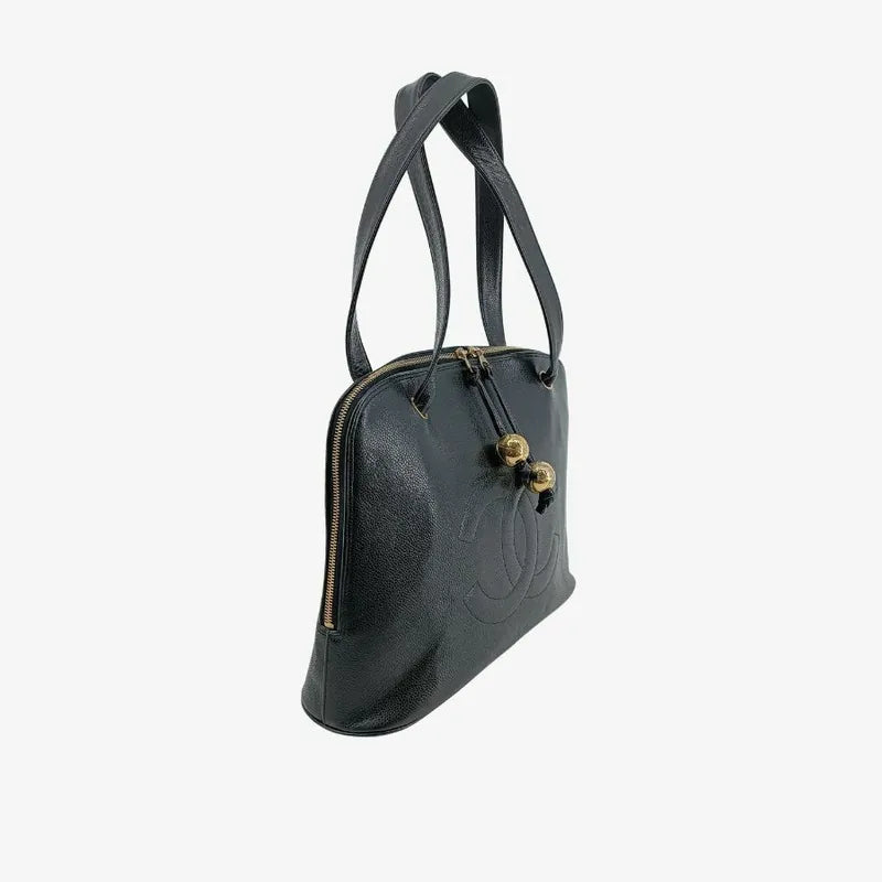 js401-chanel-vintage-black-caviar-leather-embroidered-logo-golden-ball-tote-bag