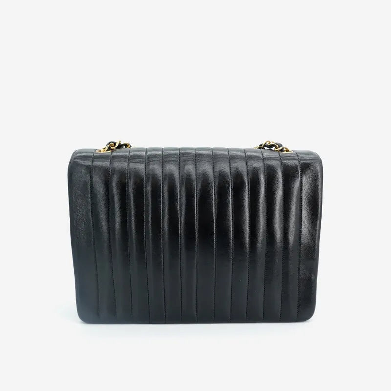 jq304-chanel-vintage-black-lambskin-horizontal-stripe-circle-turnlock-flap-bag